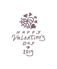 Happy Valentine's day. Handwritten card with a cute heart flower and the inscription. Holiday pattern for St. Valentine's Day 2019 year vector isolated on white. Love letter.
