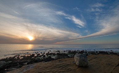 Fototapeta na wymiar SUNSET OVER POINT LOMA TIDEPOOLS AT CABRILLO NATIONAL MONUMENT IN SAN DIEGO IN SOUTHERN CALIFORNIA UNITED STATES