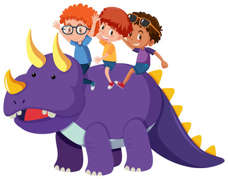 Kids riding on dinosaur
