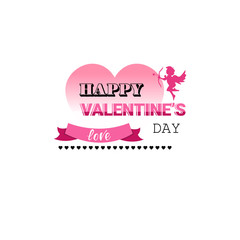 love greeting card happy valentines day holiday concept pink amour cupid heart shape postcard isolated flat