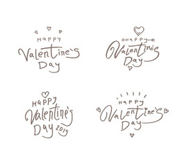 Happy Valentines Day. Set of four Valentines Day greeting logos templates with inscription with cupid's arrow and hearts. Vector illustration