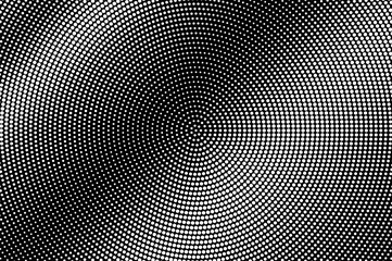 White dots on black background. Contrast halftone vector texture. Diagonal dotwork gradient for vintage effect.