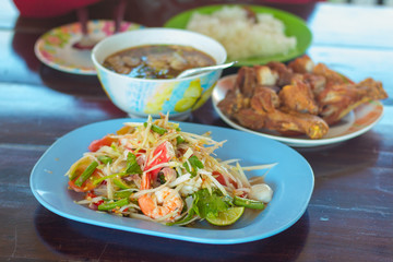 Sea papaya salad,Spicy flavor Eaten with crispy fried chicken and hot sticky rice