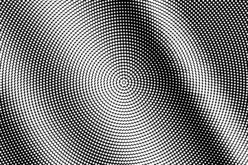 White dots on black background. Bright halftone vector texture. Round dotwork gradient for vintage effect