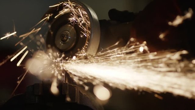 Close shot of angle grinder on a metal bearing