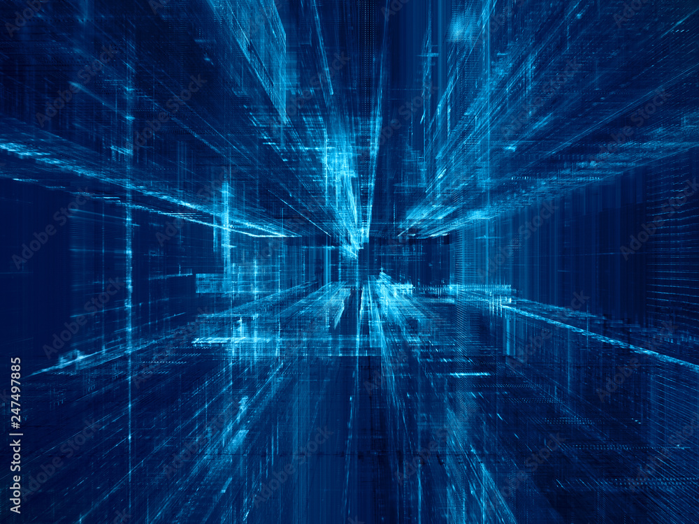 Poster abstract background. digital data visualization. 3d illustration based on fractal graphics. blue ton