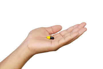 Drug in hand on white backgroud with clipping path.