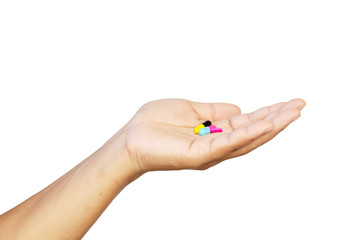 Drug in hand on white backgroud with clipping path.