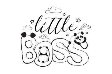 Little boss greeting card design with cute panda bear