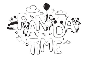 Panda time greeting card design with cute panda bear