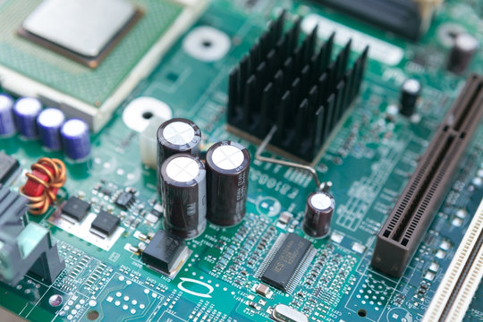 Angle View of a Computer Motherboard Chip