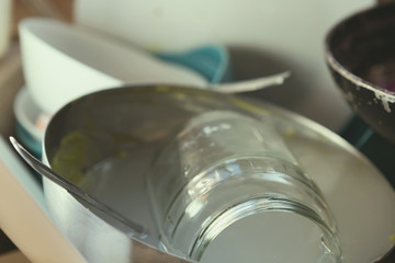 Stained Dirty Dishes In Kitchen Sink