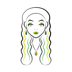 Lime Green Fashion Woman Wavy Long Hair Beauty