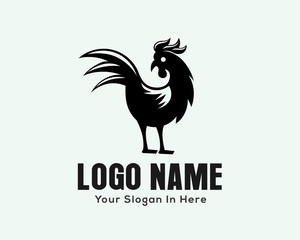 Fototapeta na wymiar black crowing rooster drawing art logo design illustration