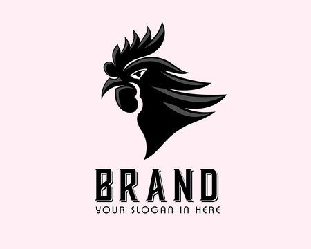 vector Angry black rooster head logo design inspiration
