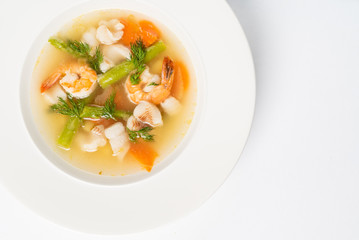 seafood soup isolated on the white background
