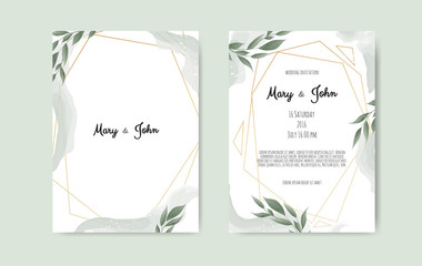 Botanical wedding invitation card template design, white and pink flowers on white background.