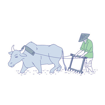 farmer plowing field with water buffalo clip art preview