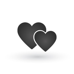 Two hearts icon, together love black symbol. Vector illustration isolated on white background.