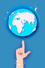 Global business. Businesswoman boss hands carrying world map.