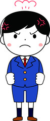 A serious cute male student expressing emotion