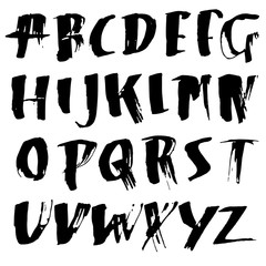 Simple alphabet letters. Handdrawn grunge ink font. Vector illustration.