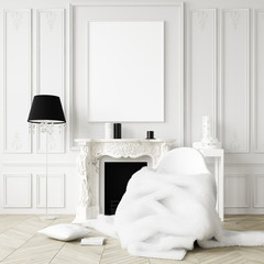 Mock up poster frame in home interior background, Classic style living room, 3D render