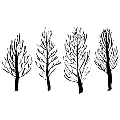 Fototapeta premium Naked trees silhouettes. Hand drawn set. Vector illustration.