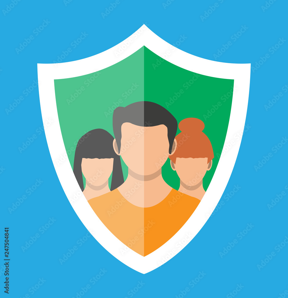Poster shield icon with user silhouette symbol. privacy security concept. personal data protection sign. se