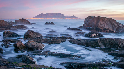 Long exposure taken from Bloubergstrand  overlooking Table Mountain.