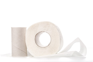 Roll Of Toilet Paper and empty roll Isolated On White Background