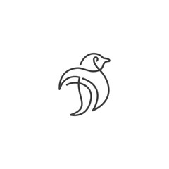 Penguin monoline icon logo vector