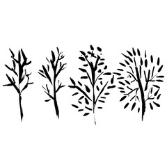 Naked trees silhouettes. Hand drawn set. Vector illustration.