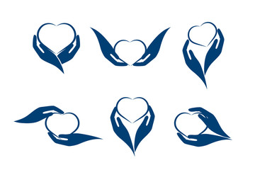 Hands holding a heart set of icons to the day of saint valentine.