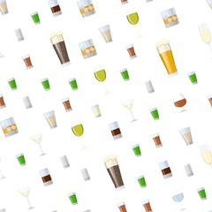 Seamless pattern Background with Alcoholic drinks glasses. Vector illustration in flat style