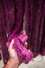 Traditional sericulture Thai silk thread in hand