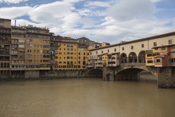 Fototapeta na wymiar View of Florence center, river, bridge, Italy