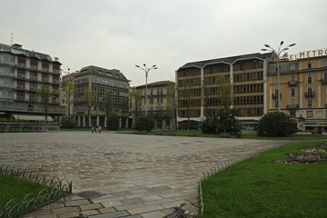 Square in Como city near Como Lake beach, Italy