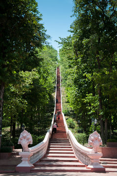 Stairway to Khao kradong volcano or Khao Kradong Forest Park. in Buriram, THAILAND.