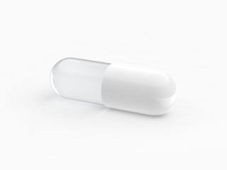 White capsule pill on white background,Medical,Medicine 3D Render