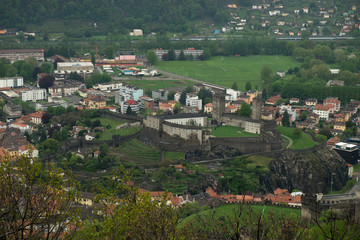 BELLINZONA, SWITZERLAND - APRIL 2013; Medieval walls of Montebelloi fortress