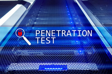 Penetration test. Cybersecurity and data protection. Hacker attack prevention. Futuristic server...
