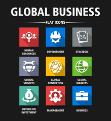 GLOBAL BUSINESS FLAT ICONS