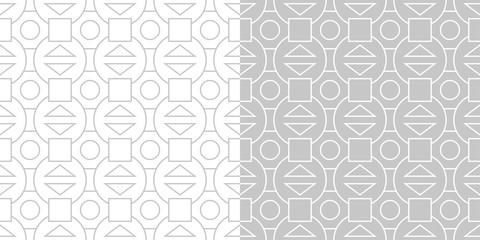 Geometric monochrome seamless backgrounds compilation. Gray and white design