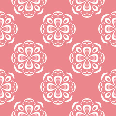  Floral print. White pattern on pink seamless background