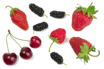 Cherry, mulberry and strawberry isolated on white
