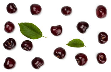 Cherry fruit isolated on white background. Top view