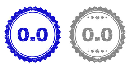 0.0 stamp seals with grunge texture in blue and gray colors isolated on white background. Vector rubber watermark of 0.0 text inside round rosette. Stamp seals with grunge styles.