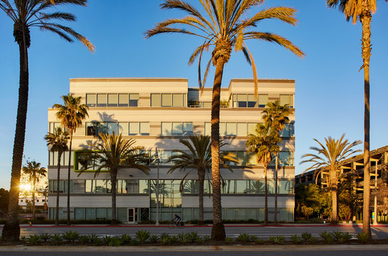 building at sunset