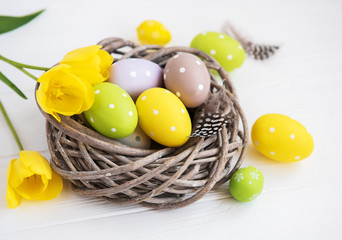 Nest with easter eggs